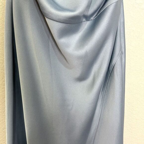 BHLDN Dress Dylan Sz 10 Blue One Shoulder Satin Maxi Formal Evening Wedding Gown - Picture 6 of 12